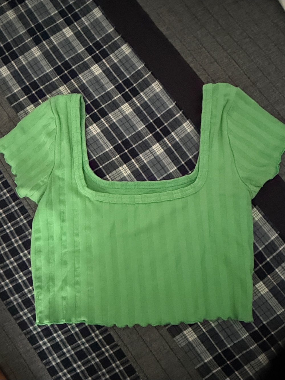 aerie Lime Green Square-Neck Ribbed Crop Top
